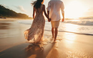 young indian couple enjoying at sea beach